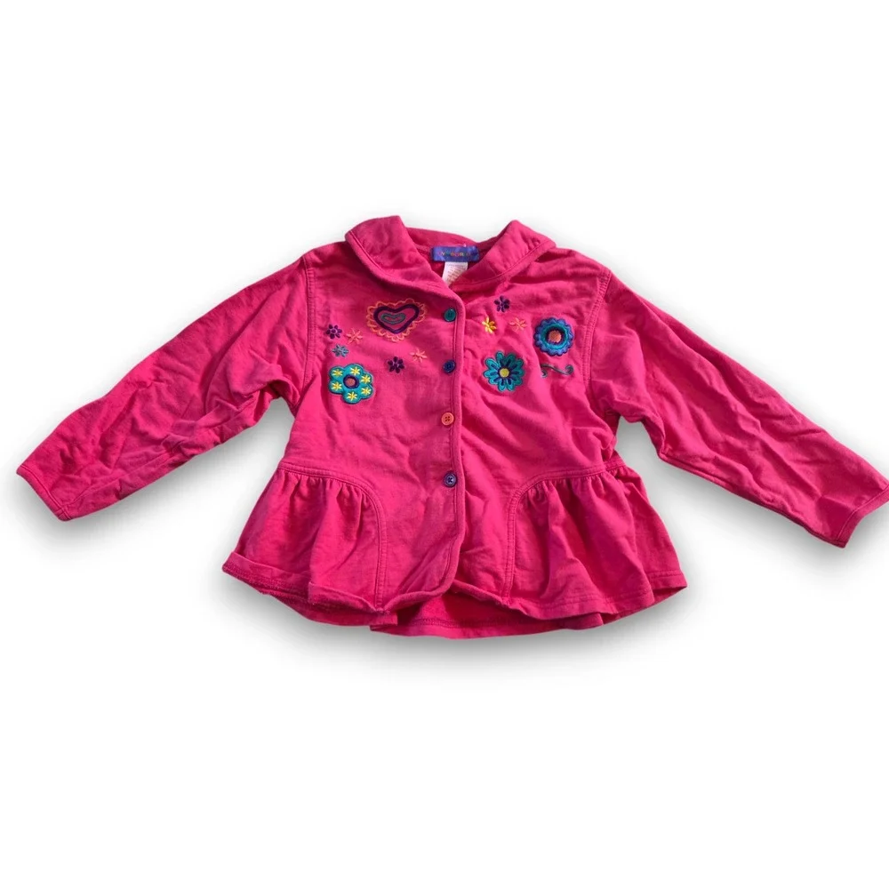 Vintage Gymboree Rainbow Tag 90s Pink Embroidered Coat Button Shirt Girls Large